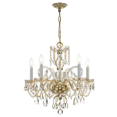 Traditional Crystal 5 Light Hand Cut Crystal Polished Brass Chandelier Hand Cut Crystal 22