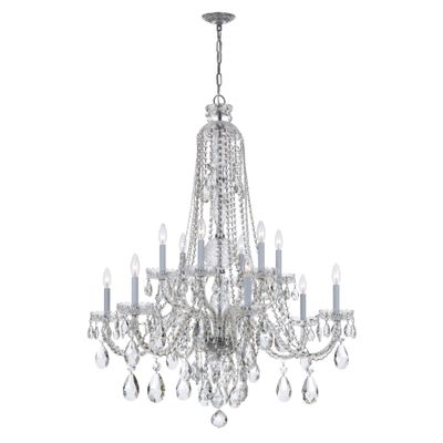 Traditional Crystal 12 Light Hand Cut Crystal Polished Chrome Chandelier Hand Cut Crystal 37.5