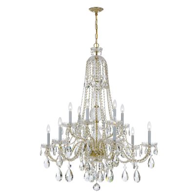 Traditional Crystal 12 Light Hand Cut Crystal Polished Brass Chandelier Hand Cut Crystal 37.5