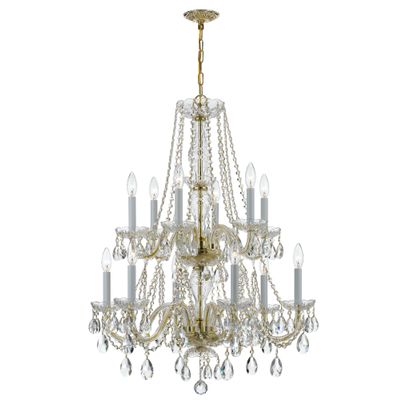 Traditional Crystal 12 Light Hand Cut Crystal Polished Brass Chandelier Hand Cut Crystal 26