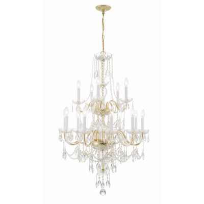 Traditional Crystal 15 Light Hand Cut Crystal Polished Brass Chandelier Hand Cut Crystal 32