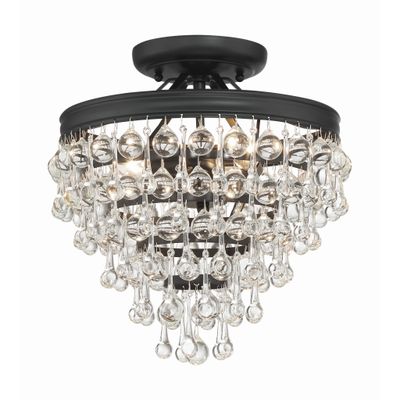 Calypso 3 Light Matte Black Semi Flush Mount Clear Glass Drops 13