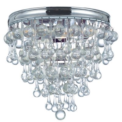 Calypso 3 Light Crystal Teardrop Polished Chrome Flush Mount Clear Glass Drops 10.5
