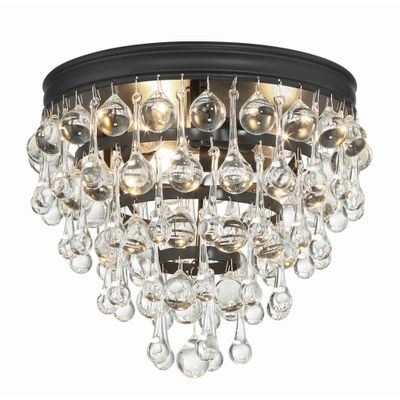 Calypso 3 Light Matte Black Flush Mount Clear Glass Drops 10.5