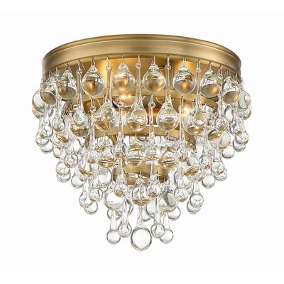 Calypso 3 Light Crystal Teardrop Vibrant Gold Flush Mount Clear Glass Drops 10.5
