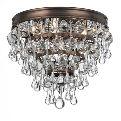 Calypso 3 Light Crystal Teardrop Vibrant Bronze Flush Mount Clear Glass Drops 10.5