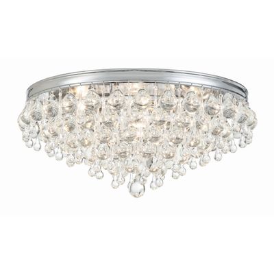 Calypso 6 Light Crystal Teardrop Polished Chrome Flush Mount Clear Glass Drops 20