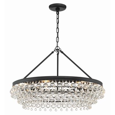 Calypso 6 Light Matte Black Chandelier Clear Glass Drops 30