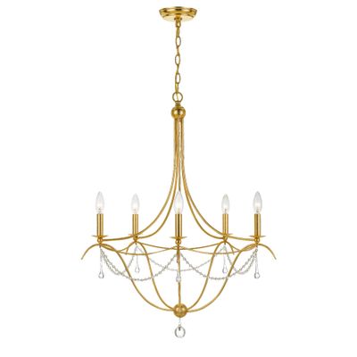 Metro 5 Light Antique Gold Chandelier Clear Glass Beads 27.5