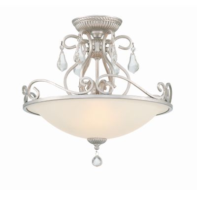 Ashton 3 Light Hand Cut Crystal Olde Silver Semi Flush Mount Hand Cut Crystal 16.5