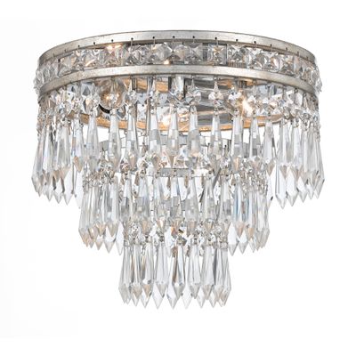 Mercer 3 Light Hand Cut Crystal Olde Silver Flush Mount Hand Cut Crystal 12