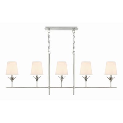Broche 5 Light Antique Silver Linear Chandelier Silk Shade