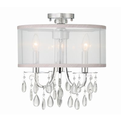 Hampton 3 Light Polished Chrome Semi Flush Mount Clear Teardrop Almond Silk Shade 14