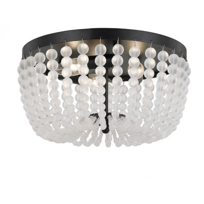 【2024年製 新品】 Rylee 3 Light Matte Black Flush Mount Frosted Glass Beads タイヤ・ホイール