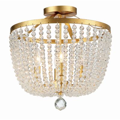 Rylee 4 Light Antique Gold Semi Flush Mount Hand Cut Crystal Beads 16.5
