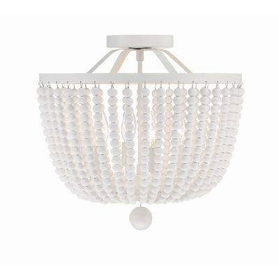 Rylee 4 Light Matte White Semi Flush Mount White Wood Beads 16.5