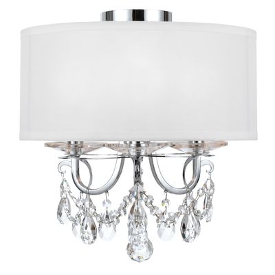 Othello 3 Light Polished Chrome Semi Flush Mount Hand Cut Crystal Silk Shade 14