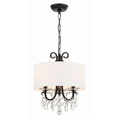 Othello 3 Light Matte Black Mini Chandelier Hand Cut Crystal Silk Shade 14
