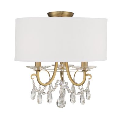 Othello 3 Light Vibrant Gold Semi Flush Mount Hand Cut Crystal Silk Shade 14