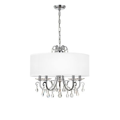 Othello 5 Light Clear Crystal Polished Chrome Chandelier Hand Cut Crystal Silk Shade 24