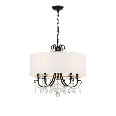 Othello 5 Light Matte Black Chandelier Hand Cut Crystal Silk Shade 24