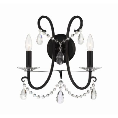 Othello 2 Light Matte Black Sconce Hand Cut Crystal 14
