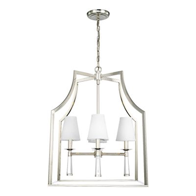 Baxter 4 Light Polished Nickel Lantern Chandelier Silk Shade