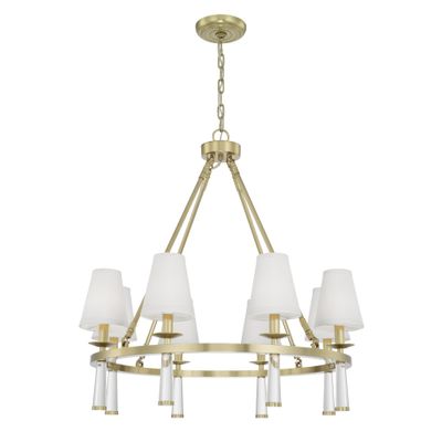 Baxter 8 Light Antique Aged Brass Chandelier Silk Shade 31.5