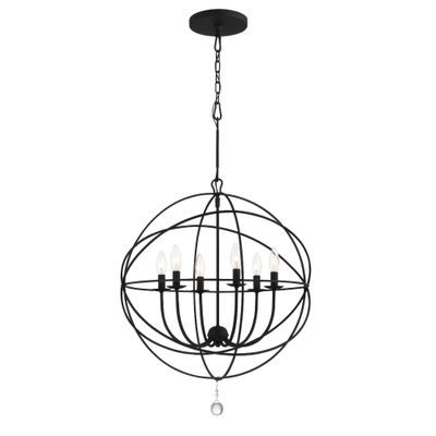 Solaris 6 Light Black Sphere Chandelier Clear Glass Drops 28.5