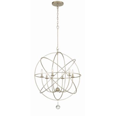 Solaris 6 Light Olde Silver Sphere Chandelier Clear Glass Drops 28.5
