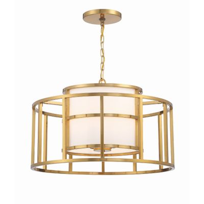 Brian Patrick Flynn Hulton 5 Light Luxe Gold Lantern Chandelier Silk Shade 25
