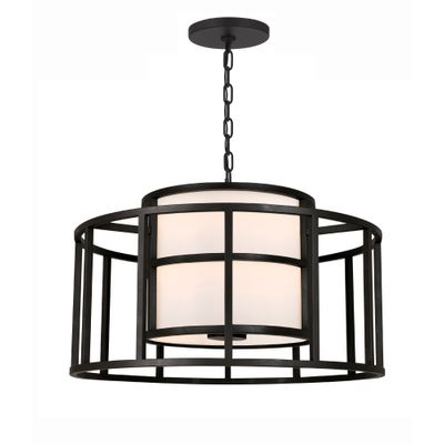 Brian Patrick Flynn Hulton 5 Light Matte Black Lantern Chandelier Silk Shade 25