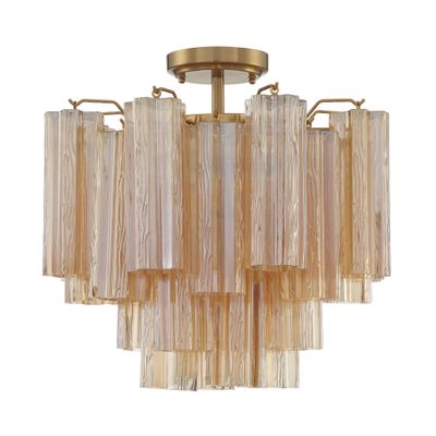 Addis 4 Light Aged Brass Semi Flush Mount Tronchi Glass Amber 17.75