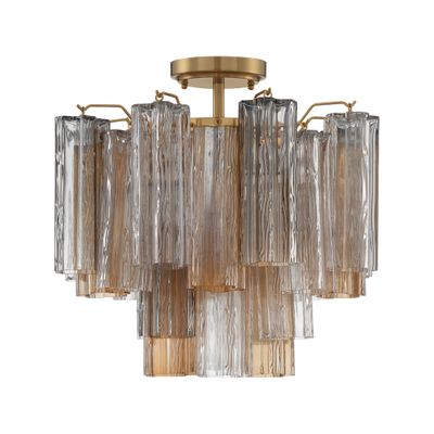 Addis 4 Light Aged Brass Semi Flush Mount Tronchi Glass Autumn 17.75