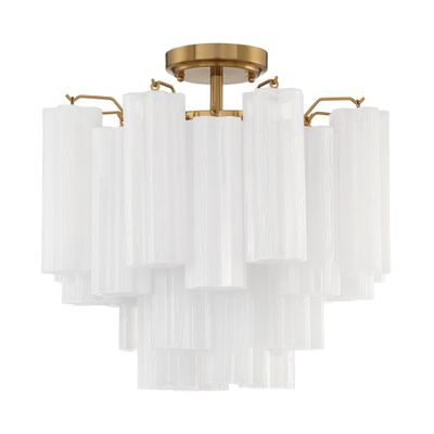 Addis 4 Light Aged Brass Semi Flush Mount Tronchi Glass White 17.75