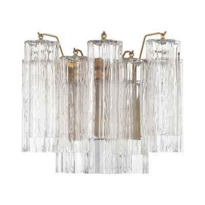 Addis 2 Light Aged Brass Sconce Tronchi Glass Clear 14.5