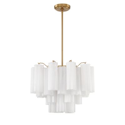 Addis 6 Light Aged Brass Chandelier Tronchi Glass White 19.75
