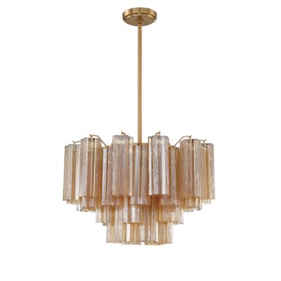 Addis 9 Light Aged Brass Chandelier Tronchi Glass Amber 22