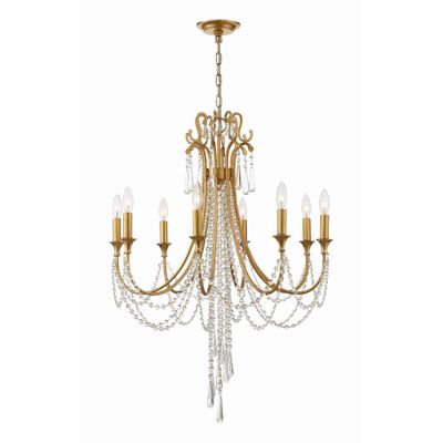 Arcadia 8 Light Antique Gold Chandelier Hand Cut Crystal 26