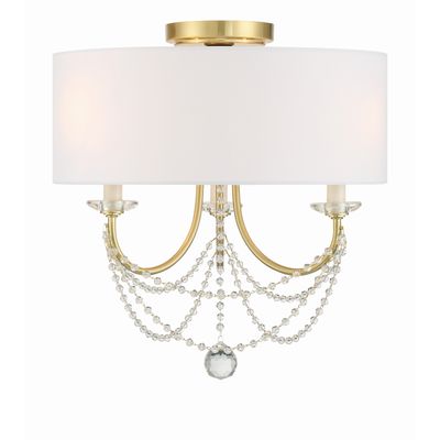 Delilah 3 Light Aged Brass Semi Flush Mount Silk Shade 15.75
