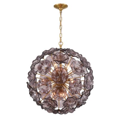 Esme 9 Light Aged Brass Pendant Floral Glass Petals Blue