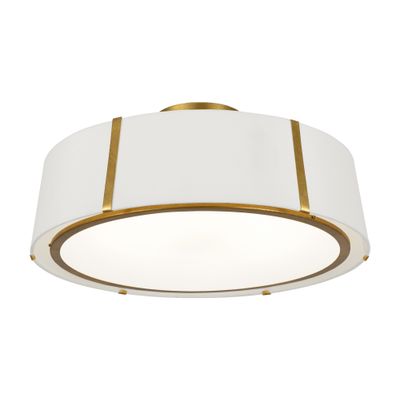 Fulton 6 Light Antique Gold Semi Flush Mount Silk Shade 24