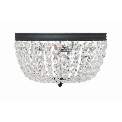 Nola 3 Light Black Forged Flush Mount Hand Cut Crystal 14.25