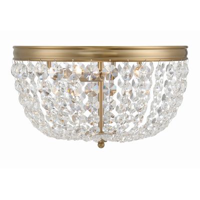 Nola 3 Light Vibrant Gold Flush Mount Hand Cut Crystal 14.25