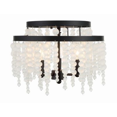 Poppy 3 Light Matte Black Semi Flush Mount Frosted Glass Beads 15