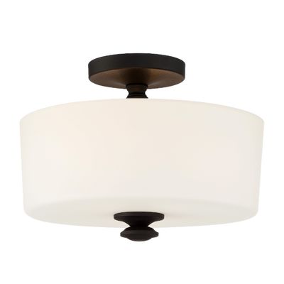 Travis 2 Light Black Forged Semi Flush Mount Glass 12.5