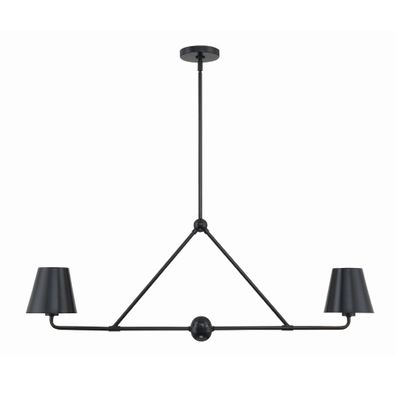 Xavier 2 Light Matte Black Linear Chandelier Steel Shade 42
