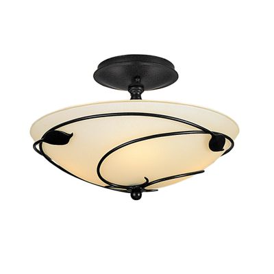 フジ太郎 枠 Forged Leaves Semi-Flush 2-Light Opal Glass (GG) in Dark Smoke