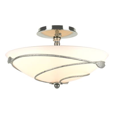 フジ太郎 枠 Forged Leaves Semi-Flush 2-Light Opal Glass (GG) in Dark Smoke