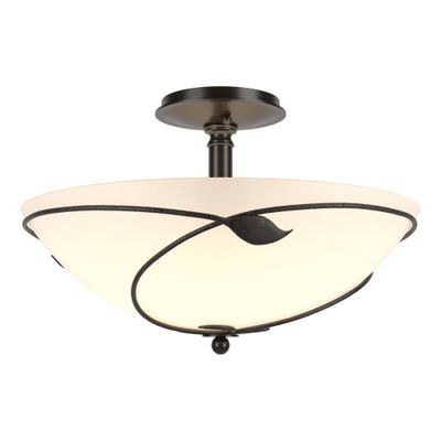 Forged Leaves Large Semi-Flush 3-Light Opal Glass (GG) in Black